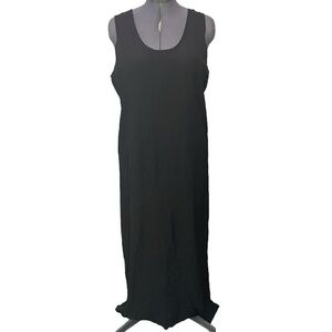 Flax Long Maxi Tank Dress Size Medium M Black Rayon Acetate Crinkle Textured